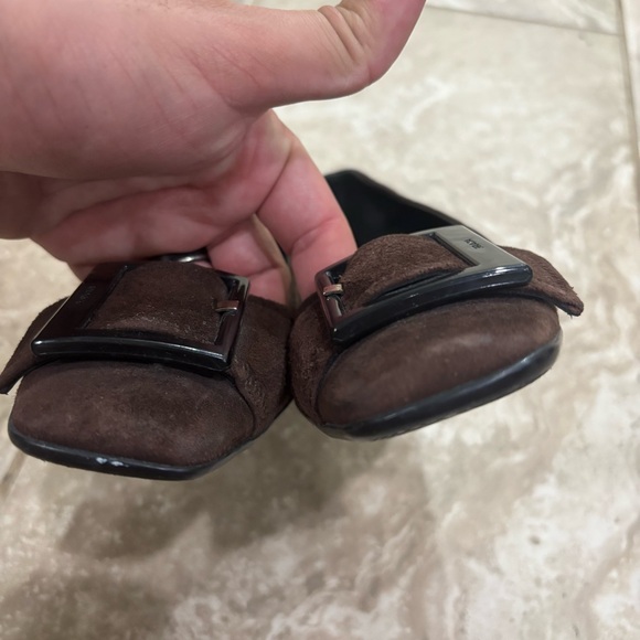 Prada Brown Suede Leather Buckle Front Classic Heels Size 38.5 - Picture 7 of 10